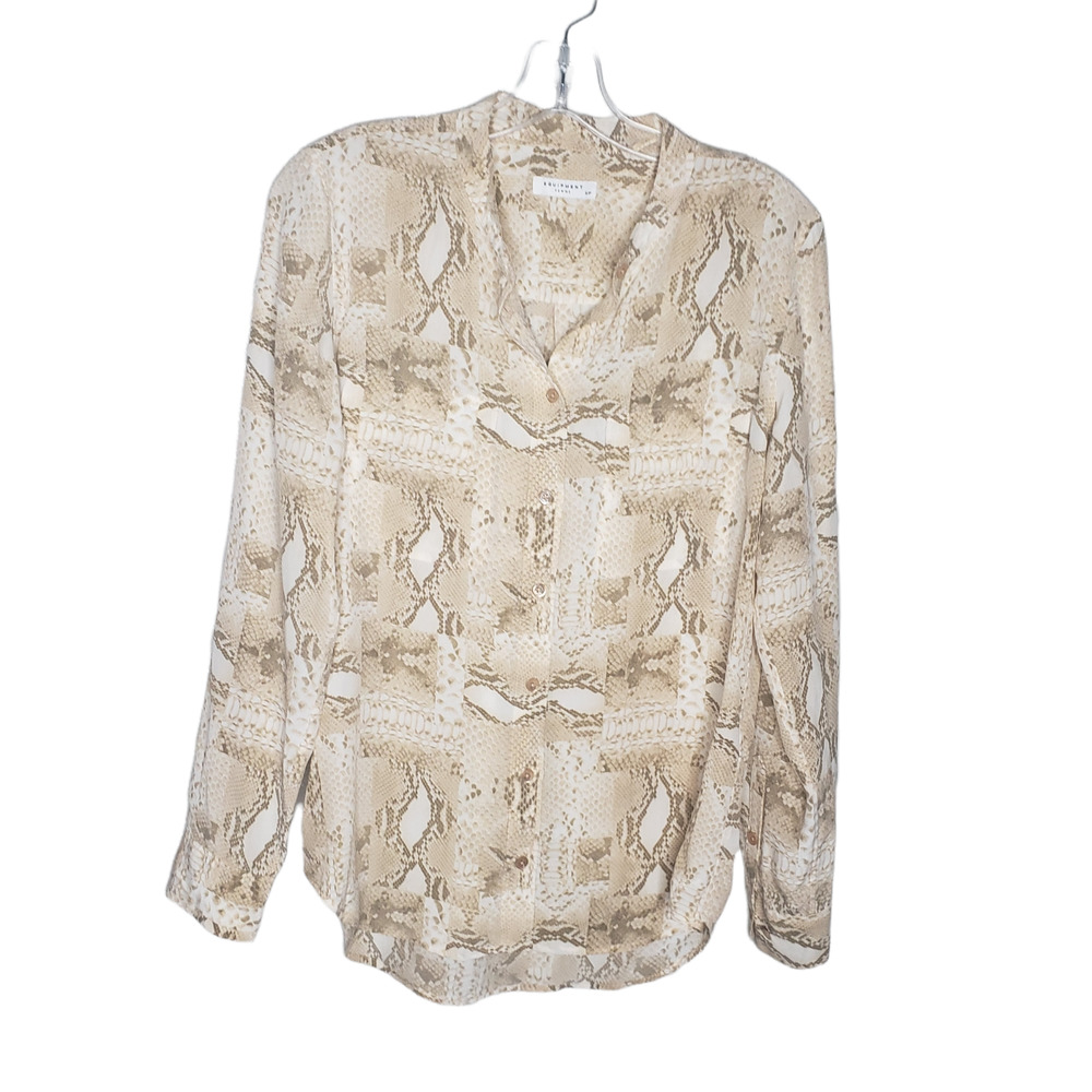 Equipment Femme Womens Silk Snakeskin Button Down Blouse top tan beige